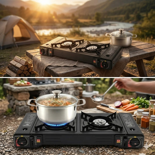 Cocina de camping de dos fuegos